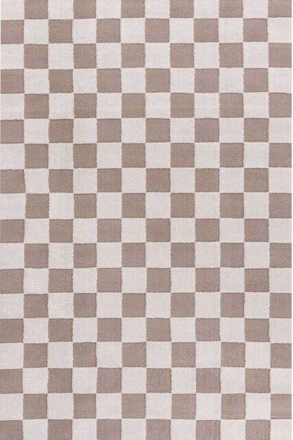 THE RUGS Loft Checkered Living Room Area Rug & Runners Soft Pile in Beige - Size: 80 cm x 150 cm - image 1