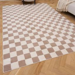 THE RUGS Loft Checkered Living Room Area Rug & Runners Soft Pile in Beige - Size: 80 cm x 150 cm - thumbnail 2