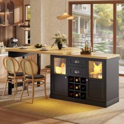 BTM Extendable Sideboard LED Dining Table Glass Cabinet Storage in Black - thumbnail 3