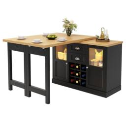 BTM Extendable Sideboard LED Dining Table Glass Cabinet Storage in Black - thumbnail 8