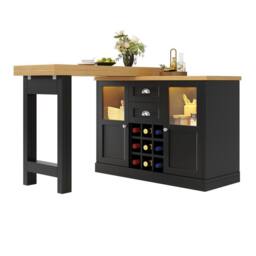 BTM Extendable Sideboard LED Dining Table Glass Cabinet Storage in Black - thumbnail 9