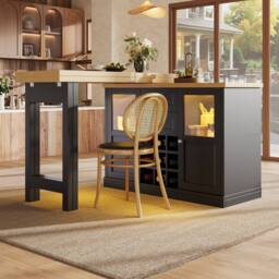 BTM Extendable Sideboard LED Dining Table Glass Cabinet Storage in Black - thumbnail 4