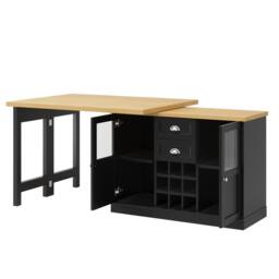BTM Extendable Sideboard LED Dining Table Glass Cabinet Storage in Black - thumbnail 6