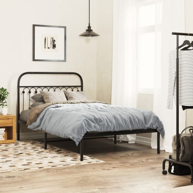 Berkfield Home Metal Bed Frame without Mattress with Headboard Black 107x203cm - Size: 107x203 cm - image 1