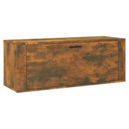 Berkfield Home Wall Shoe Cabinet Smoked Oak 100x35x38 cm Engineered Wood in Brown - Size: 100 x 35 x 38 cm - thumbnail 2