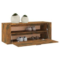 Berkfield Home Wall Shoe Cabinet Smoked Oak 100x35x38 cm Engineered Wood in Brown - Size: 100 x 35 x 38 cm - thumbnail 4