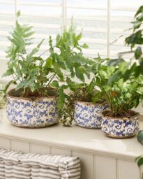 Dibor Set of 3 Vintage Blue Florence Indoor Planters Flower Planter Pots - Size: Large - thumbnail 1