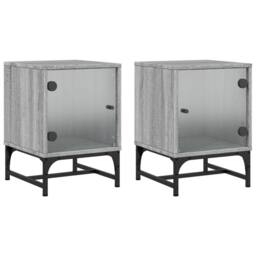 Berkfield Home Bedside Cabinets with Glass Doors 2 pcs Grey Sonoma 35x37x50 cm - Size: 35 x 37 x 50 cm - thumbnail 1