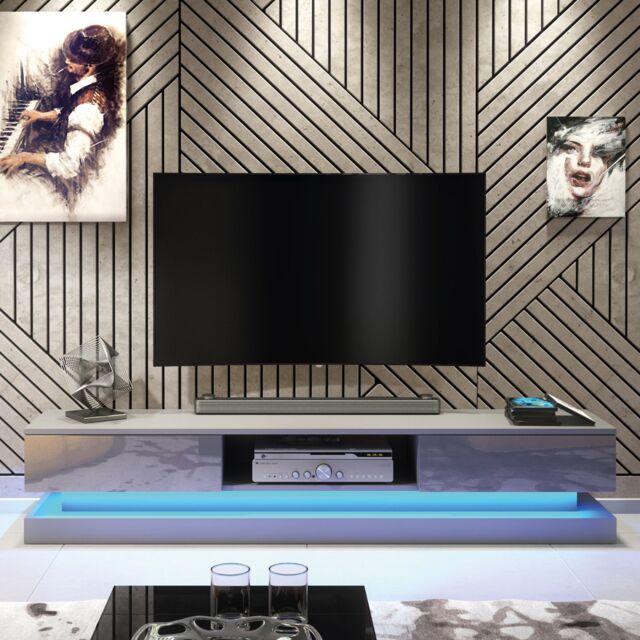 Creative Furniture Bloom TV Unit 180cm - A Functional & Contemporary Cabinet with Gloss Doors & LED Lights in Dark Grey - image 1