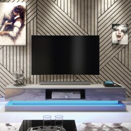 Creative Furniture Bloom TV Unit 180cm - A Functional & Contemporary Cabinet with Gloss Doors & LED Lights in Dark Grey - thumbnail 1