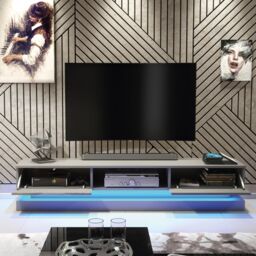 Creative Furniture Bloom TV Unit 180cm - A Functional & Contemporary Cabinet with Gloss Doors & LED Lights in Dark Grey - thumbnail 2