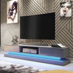 Creative Furniture Bloom TV Unit 180cm - A Functional & Contemporary Cabinet with Gloss Doors & LED Lights in Dark Grey - thumbnail 5