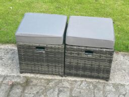 Fimous 9 Seater Rattan Lounge Sofa Set Outdoor Garden Furniture Set with Rectangular Coffee Table 3 Seater Sofa 2 Small Footstools in Dark Grey - thumbnail 5