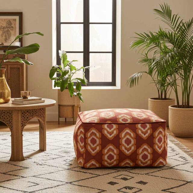 rucomfy Beanbags rucomfy Velora Square Floor Cushion Beanbag - Ikat Pattern Pouffe Seat - image 1