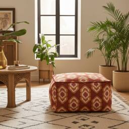 rucomfy Beanbags rucomfy Velora Square Floor Cushion Beanbag - Ikat Pattern Pouffe Seat