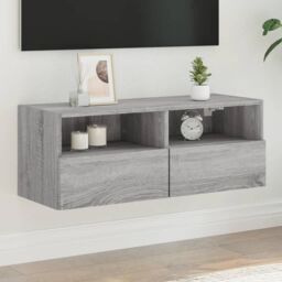 Berkfield Home TV Wall Cabinet Grey Sonoma 80x30x30 cm Engineered Wood - Size: 80 x 30 x 30 cm - thumbnail 1