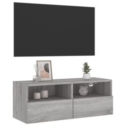 Berkfield Home TV Wall Cabinet Grey Sonoma 80x30x30 cm Engineered Wood - Size: 80 x 30 x 30 cm - thumbnail 5