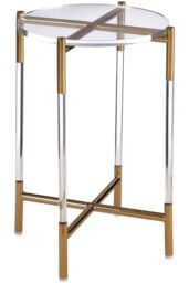 Orsina Side Table With Acrylic Top-Sturdy Lounge Round Table-Gold Finish Settee Side Table-Metallic Small Table in Gold - thumbnail 2