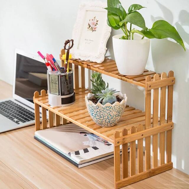 KORVIXA 2 Tier Plant Stand Wood Planter Shelf in Natural - image 1