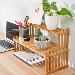 KORVIXA 2 Tier Plant Stand Wood Planter Shelf in Natural