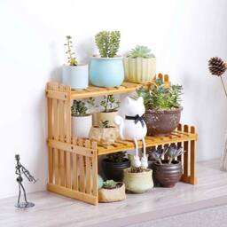 KORVIXA 2 Tier Plant Stand Wood Planter Shelf in Natural - thumbnail 5