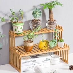 KORVIXA 2 Tier Plant Stand Wood Planter Shelf in Natural - thumbnail 3