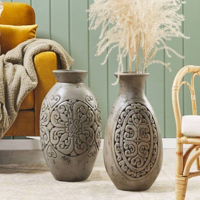 Wyld and Coco Tall Grey Terracotta Vase 51 cm Handmade Greek-Inspired - image 1