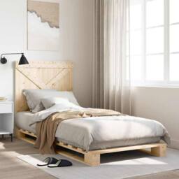 Berkfield Home Beautiful Bed Frame without Mattress with Headboard 90x200 cm Sol in Light Tan - thumbnail 2