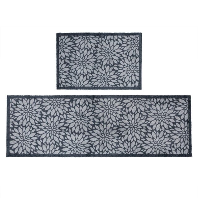 JVL Mega Doormat & Runner - Flowers in Blue - Size: 150 cm x 100 cm - image 1