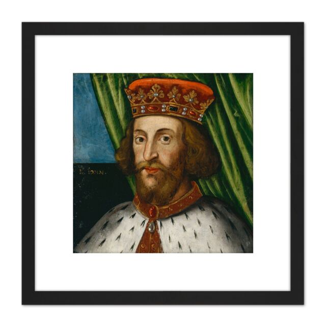 Artery8 British School King John Portrait 8X8 Inch Square Wooden Framed Wall Art Print Picture with Mount in Black - image 1