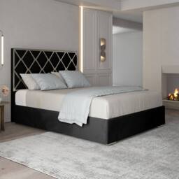Casani Sudborough Upholstered Soft Velvet Black Metal Designer Bed Frame - Size: Single - thumbnail 2
