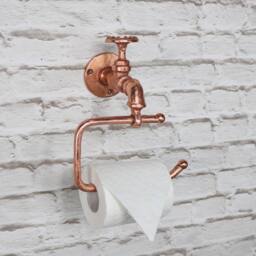 Melody Maison Copper Metal Tap Toilet Roll Holder 19cm X 21cm - Size: 19 cm X 21 cm
