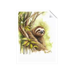 "Warren Reed - Designer Sloth Watercolour Unframed Art Print - Size: W16"" x H24""" - thumbnail 1