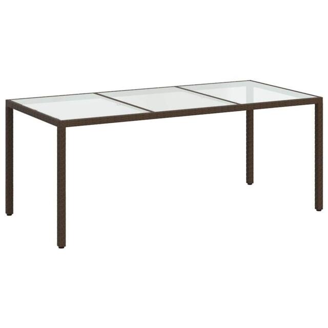 Berkfield Home Garden Table Brown 190x90x75 cm Tempered Glass & Poly Rattan - Size: 190 x 90 x 75 cm - image 1