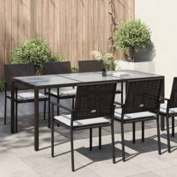 Berkfield Home Garden Table Brown 190x90x75 cm Tempered Glass & Poly Rattan - Size: 190 x 90 x 75 cm - thumbnail 2