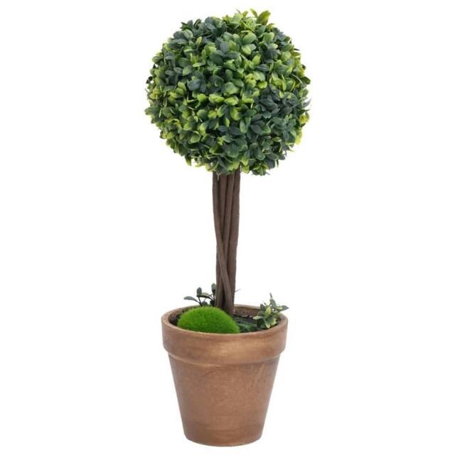 Berkfield Home Artificial Boxwood Plants 2 pcs with Pots Ball Shaped Green 41 cm - image 1