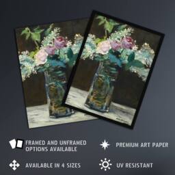 "Artery8 Vase of White Lilacs & Roses Manet Vintage Wall Art Print Poster - Size: W18"" x H24""" - thumbnail 2