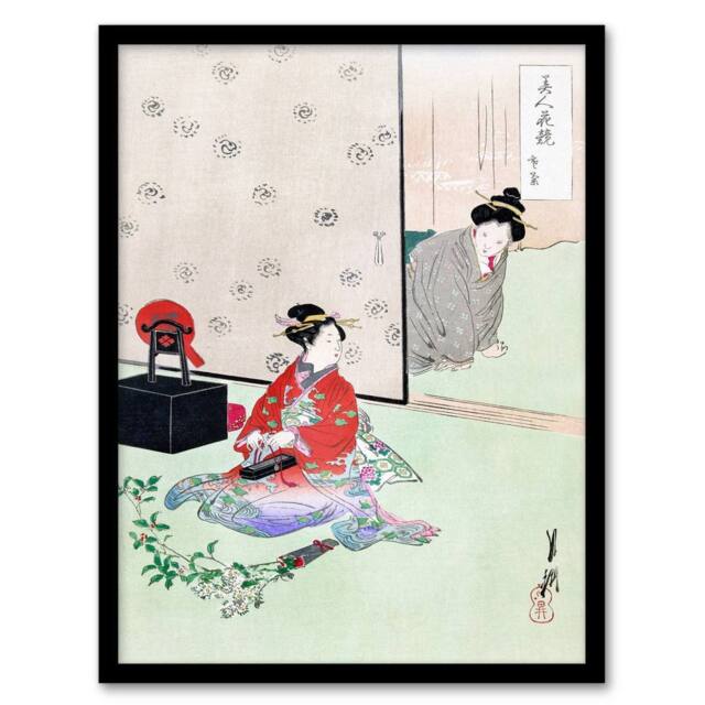 Artery8 Gekko Framed Wall Art Wrapping A Gift Beauties & Flowers Series in Green - Size: A4 - image 1