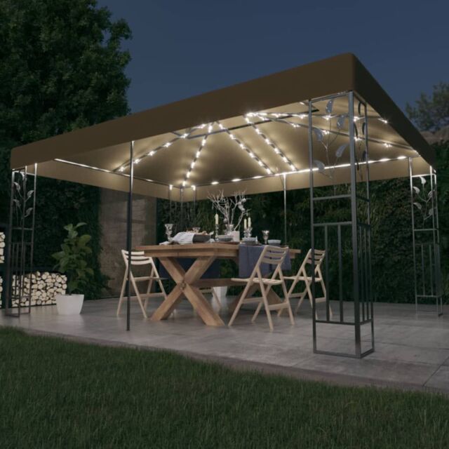 Berkfield Home Gazebo with Double Roof&LED String Lights 3x4 m Taupe in Beige - image 1
