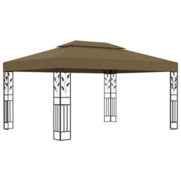 Berkfield Home Gazebo with Double Roof&LED String Lights 3x4 m Taupe in Beige - thumbnail 3