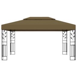 Berkfield Home Gazebo with Double Roof&LED String Lights 3x4 m Taupe in Beige - thumbnail 4