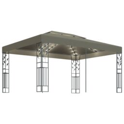 Berkfield Home Gazebo with Double Roof&LED String Lights 3x4 m Taupe in Beige - thumbnail 2