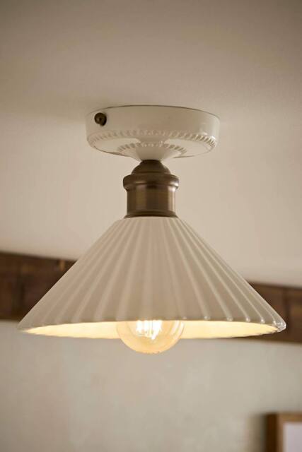 ValueLights Burford White Ceramic Ribbed Semi Flush Ceiling Light in Cream - image 1