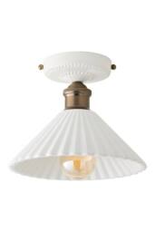 ValueLights Burford White Ceramic Ribbed Semi Flush Ceiling Light in Cream - thumbnail 6