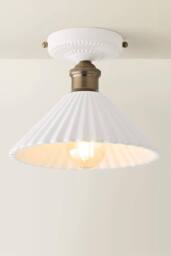 ValueLights Burford White Ceramic Ribbed Semi Flush Ceiling Light in Cream - thumbnail 3