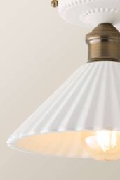 ValueLights Burford White Ceramic Ribbed Semi Flush Ceiling Light in Cream - thumbnail 4