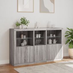 Berkfield Home Sideboard with LED Lights Grey Sonoma 162x37x100 cm - Size: 162 x 37 x 100 cm - thumbnail 4
