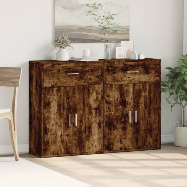 Berkfield Home Sideboards 2 pcs Smoked Oak 60x30x84 cm Engineered Wood in Brown - Size: 60 x 30 x 84 cm - image 1