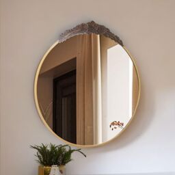 FURNOS 80CM Round Embossed Retro Wall Gold Mirror For Bedroom Living Room - thumbnail 3