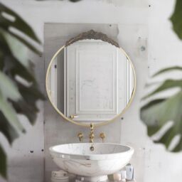 FURNOS 80CM Round Embossed Retro Wall Gold Mirror For Bedroom Living Room - thumbnail 4